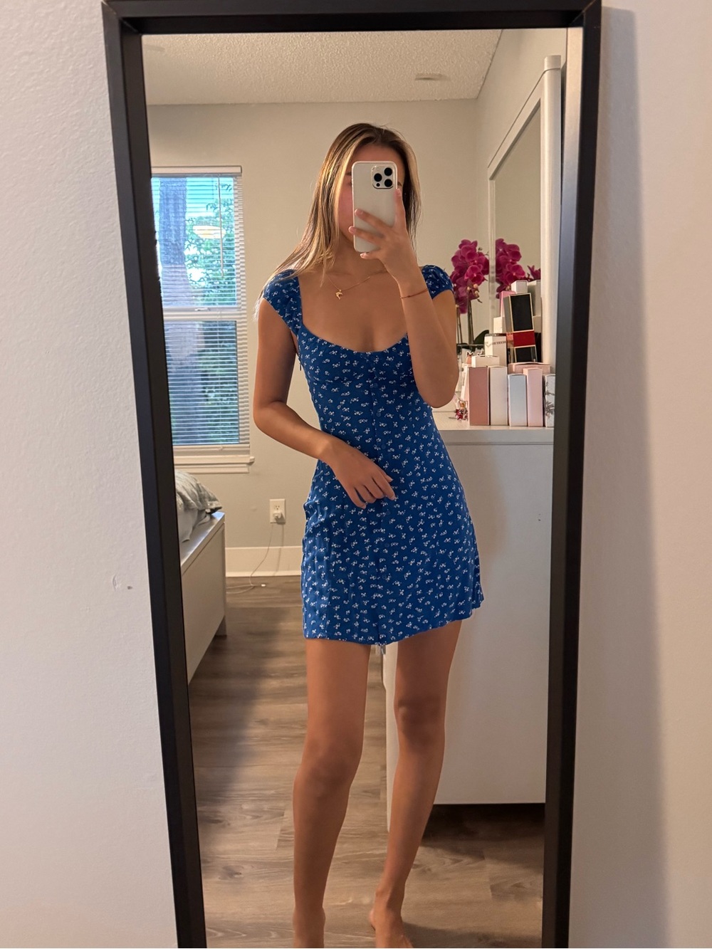 Bershka Blue Floral Mini Dress